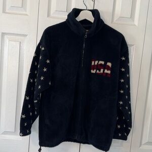 Vintage Bear Ridge Outfitters USA Flag Fleece Jacket Full Zip Made in USA Sz S
